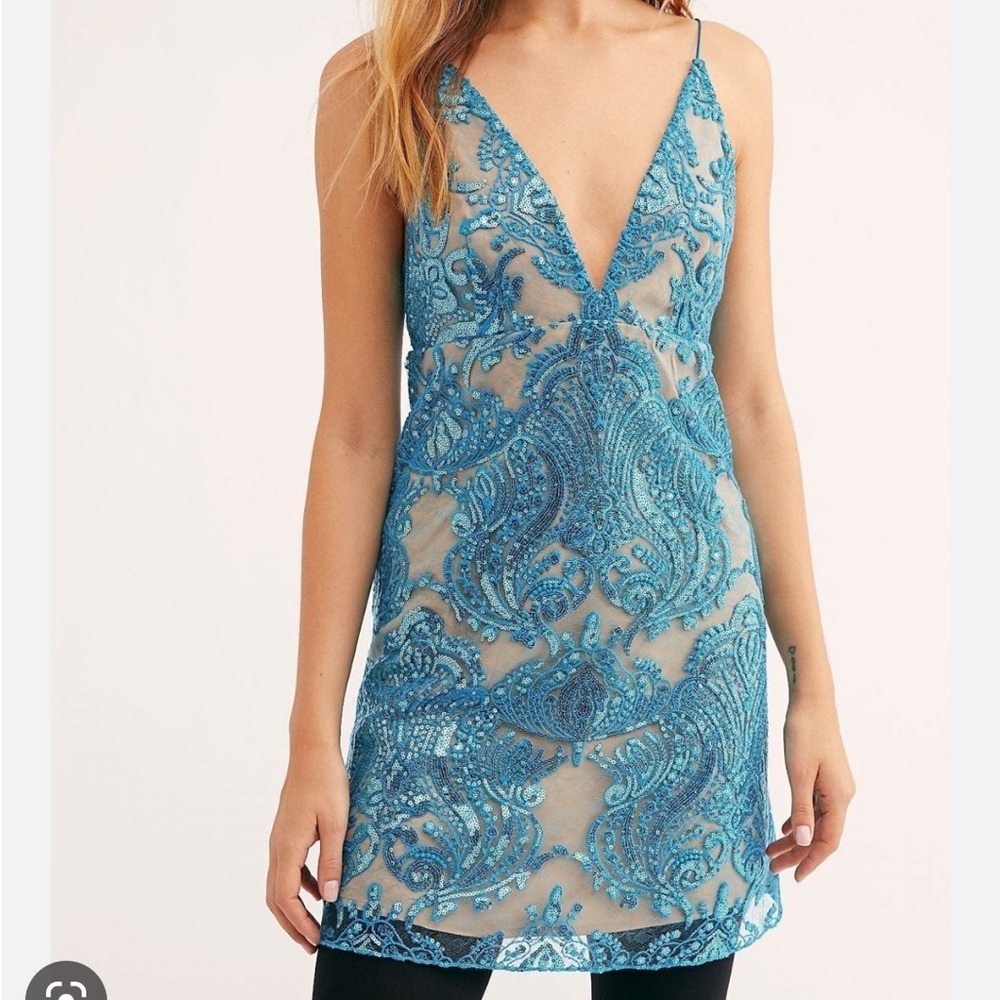 Free People Turquoise Night Shimmers Dress